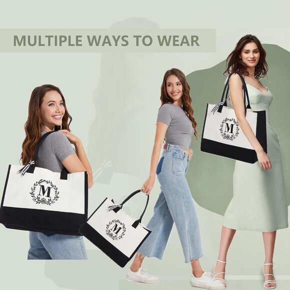 Personalized Embroidered Canvas Tote Bag for Women Large Beach Work Gift - Picture 5 of 8